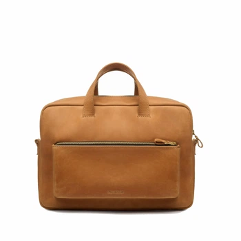 Шкіряна сумка для ноутбука з вінтажної шкіри INCARNE Biz 16-17" - 41x29x9.5 см Коньяк