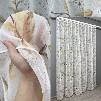 Тюль VR-Textil 1908т Flora Батист Белый с бежевым 300х265 см (42-1292)