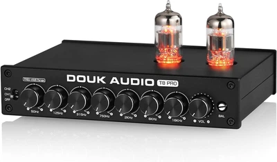 Ламповий підсилювач Douk Audio T8 PRO HiFi стереофонічний, з балансними роз'ємами XLR/RCA, 7-смуговий еквалайзер, акустична система для дому з регулюванням тембру Black
