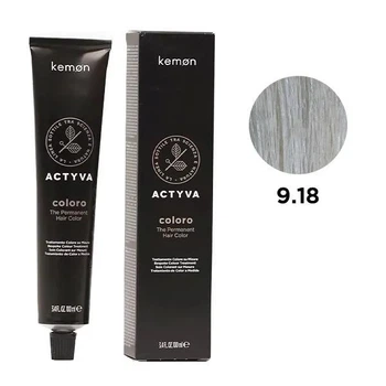Перманентная краска для волос с гранатовым и кокосовым маслом Kemon Actyva Coloro Permanent 9.18 Блонд пепельно-жемчужный 100 мл