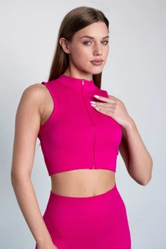 Женский спортивный топ-майка на молнии Giulia Flex top "Turbo Zip" B018 M Violet-baton rouge, маломерная модель, кроп топ из микрофибры, для тренировок