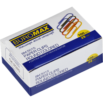 Скріпки 28мм BUROMAX 5015 кольорові круглі 100шт. (10/500) /BM.5015/