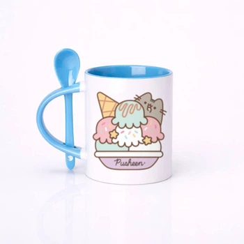 Чашка керамическая с ложкой глянцевая Pusheen Пушин 330 мл (ПУ10354)
