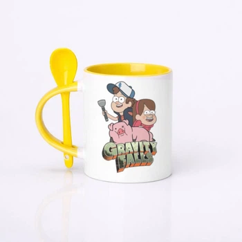 Чашка керамическая с ложкой глянцевая Gravity falls Гравити фолз 330 мл (ГФ10361)