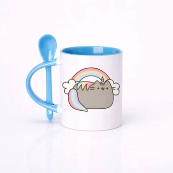 Чашка керамическая с ложкой глянцевая Pusheen Пушин 330 мл (ПУ10351)