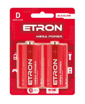 Батарейка ETRON LR20 1,5V Mega Power 2шт/упак (ціна за уп)