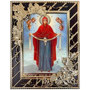 Икона Богородица «Покрова» в декоративном окладе 17.5х22 см