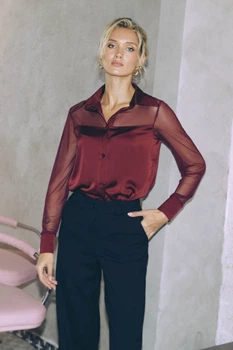 Жіноча шовкова сорочка з шовку Армані та сітки Seventeen XXL-3XL Темно-бордовий (2000000200507)