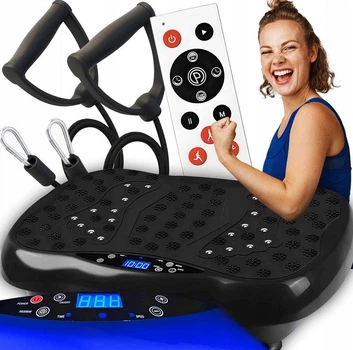 Вибрационная платформа Renew Force Vibro Slim для похудения и тренировок, массажер для ног и тела, 120 уровней интенсивности, с экспандерами, до 150 кг, черная