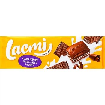 Упаковка шоколаду Roshen Lacmi молочно-шоколадна начинка та вафлі з какао 235 г х 12 шт