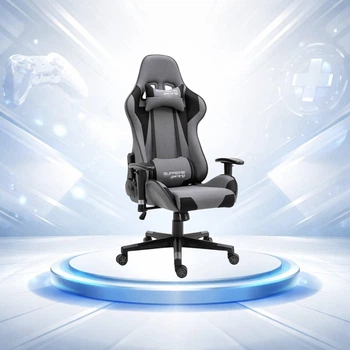 Ергономічне ігрове крісло PlayMaker Supreme 94561 з регулюванням спинки та подушками, Сіро-чорне