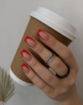 Накладные ногти Nail красный френч, форма квадрат, средние, 24 шт