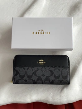 Кошелек Coach Signature Accordion Zip Wallet, женский большой черный
