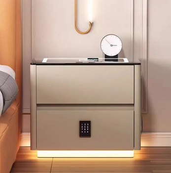 Смарт-тумба из экокожи с LED-подсветкой, USB, датчиком движения, беспроводной зарядкой и Bluetooth, белая