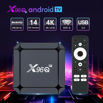 Смарт ТВ приставка X96Q 2/16 GB Android TV 14 Rockchip RK3518 з Bluetooth-пультом та голосовим пошуком | 4K HDR медіаплеєр з AV1 на андроїд | Smart TV Box | ТВ Бокс з WiFi6 2.4 та 5ГГц + YouTV Максимальний | ТВ канали | Фільми та Серіали