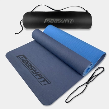 Коврик для йоги EasyFit TPE+TC 6 мм синий с голубым + чехол (двухслойный спортивный каремат, мат для фитнеса, пилатеса) WLSBLB667