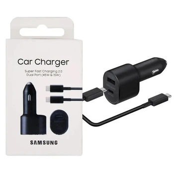 Автомобильное зарядное устройство Foxconn для Samsung с быстрой зарядкой Power Delivery 45W / 3A USB+Type-C + кабель Type-C-Type-C 1м Black