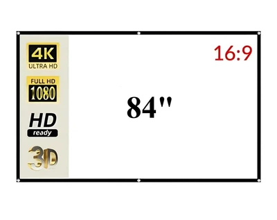 Проекционный экран для проектора 84 дюйма 16:9 матовый белый, чёрная рамка, крепление в комплекте (202)