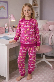 Детская пижама 104 размера для девочки с ярким принтом "Barbie" | 95% хлопок + 5% лайкра