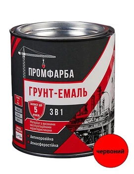 Грунт-емаль антикорозійна 3в1 ПРОМФАРБА червона 0.8кг 600мл