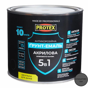 Грунт-емаль 5в1 акрилова ОР антикорозійна PROTEX RAL 7016 антрацитово-сіра 2.4кг 2л