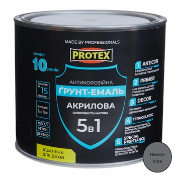 Грунт-емаль 5в1 акрилова ОР антикорозійна PROTEX RAL 7046 темно-сіра 2.4кг 2л