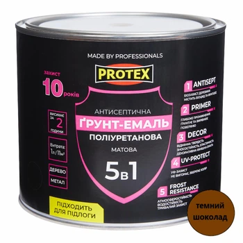 Грунт-емаль 5в1 поліуретанова для дерева матова PROTEX RAL 8017 темний шоколад 2.4кг 2л