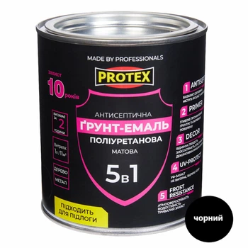 Грунт-емаль 5в1 поліуретанова для дерева матова PROTEX RAL 9011 чорна 0.8кг 670мл