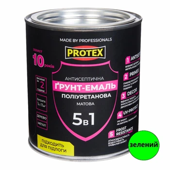Грунт-емаль 5в1 поліуретанова для дерева матова PROTEX RAL 6037 зелена 0.8кг 670мл