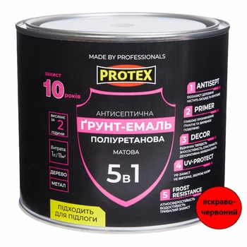 Грунт-емаль 5в1 поліуретанова для дерева матова PROTEX RAL 3020 яскраво-червона 2.4кг 2л