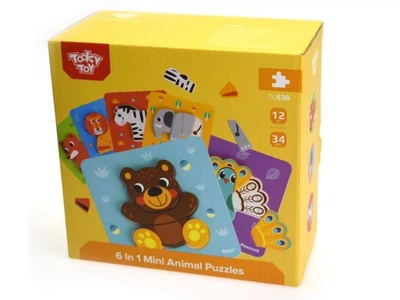 Пазлы деревянные 6 в 1 Животные, Tooky Toy, 5-5-5-6-6-7 эл., TL636