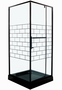 Душова кабіна INSANA BERTA 90×90×205 см, квадратна, з низьким піддоном, прозоре скло з малюнком, чорний профіль