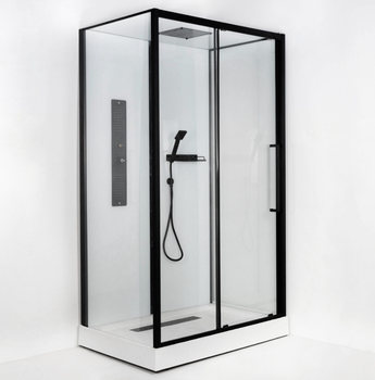 Душовий бокс INSANA Kira 120×80×210 см, прямокутний, чорний профіль, прозоре скло 5 мм, низький піддон 12 см