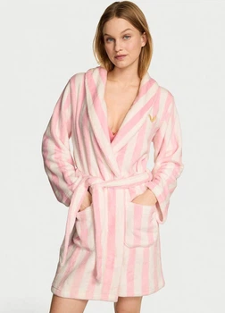 Халат Victoria's Secret Short Cozy Plush Robe у рожеву смужку розмір М-L