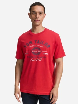 Футболка хлопковая длинная мужская Tom Tailor 1037735-12830 M Samba Red с принтом (4069402342787)