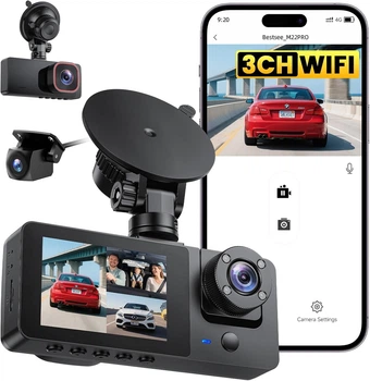 Автомобильный видеорегистратор Bestsee M22PRO-DE 2.5K с тремя камерами, 2.35" IPS, черный