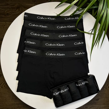 Чоловічі труси боксери Calvin Klein з білим написом набір 5 шт Чорний L