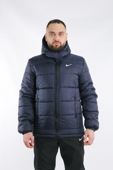 Куртка зимняя мужская Frost теплая на флисе с отстегивающимся капюшоном влагозащитная с карманами синяя/L