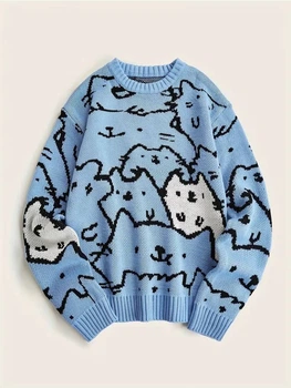 Блакитний светр із милим принтом котиків у стилі Ripndip S