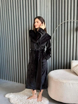 Женский халат с капюшоном Black Diamond, черный L/XL VELP10/1