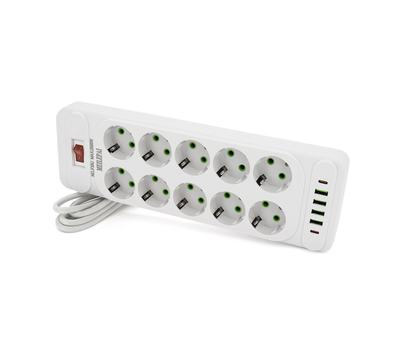 Сетевой фильтр-удлинитель QL-1077U 10 розеток 4-USB 2-Type-C белый