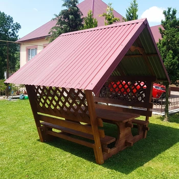 Беседка садовая 2 × 2 м со столом и лавками, деревянная стандарт 2