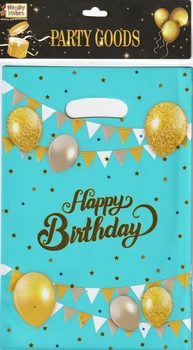 Набір святкових подарункових пакетів «Happy Birthday» поліетилен-фольга 10 шт 16х24 см Світло-блакитний (S-0001)