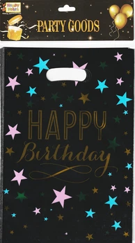 Набір святкових подарункових пакетів «Happy Birthday» поліетилен-фольга 10 шт 16х24 см Чорний (S-2011)