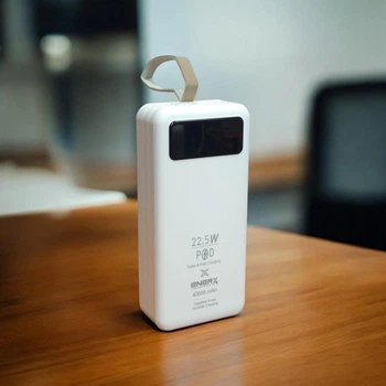 Зовнішній акумулятор Power bank ENERX 40000 мАг PD22,5 Вт із швидкою зарядкою та вбудованими кабелями Micro-USB / Type-C / Lightning / USB Білий