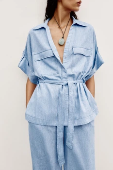 Сорочка-сафарі з льоном Zara 8199/753 XS Блакитна (08199753406XS)