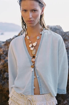 Коротка сорочка з мереживом Zara 8086/730 XL Блакитна (08086730403XL)