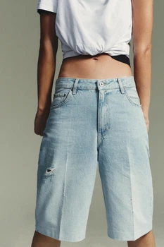 Джинсові шорти-бермуди trf з дірками Zara 1300/201 XS/34 Блакитні (0130020140032)