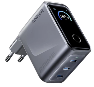 Зарядний пристрій з дисплеєм Anker 160W GaN Prime Charger 3 Ports, Smart Display - Silver