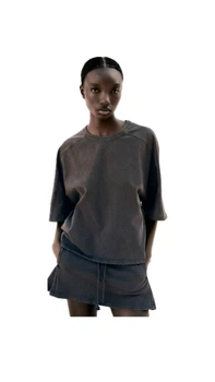 Женская футболка WASHED EFFECT Zara, цвет серый антрацит, размер М